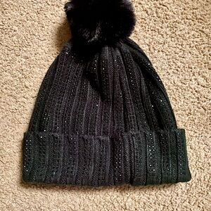 Torrid Black Knit Beanie with Pom Pom